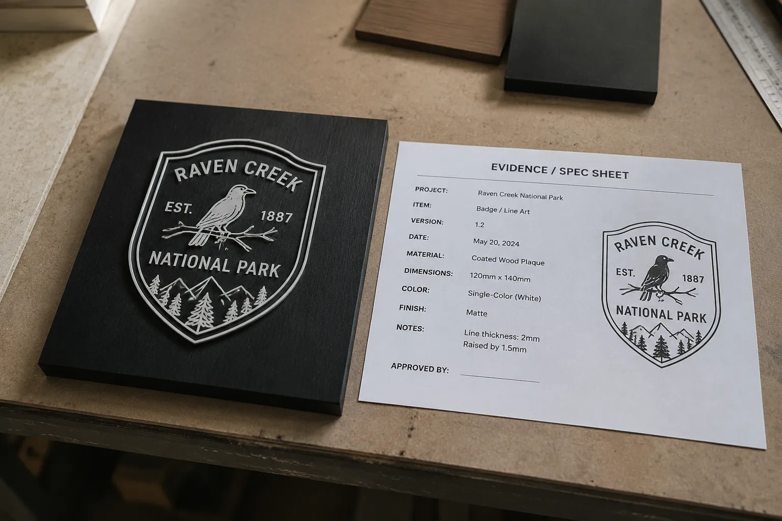 Material-Context Mockups and Evidence Labels