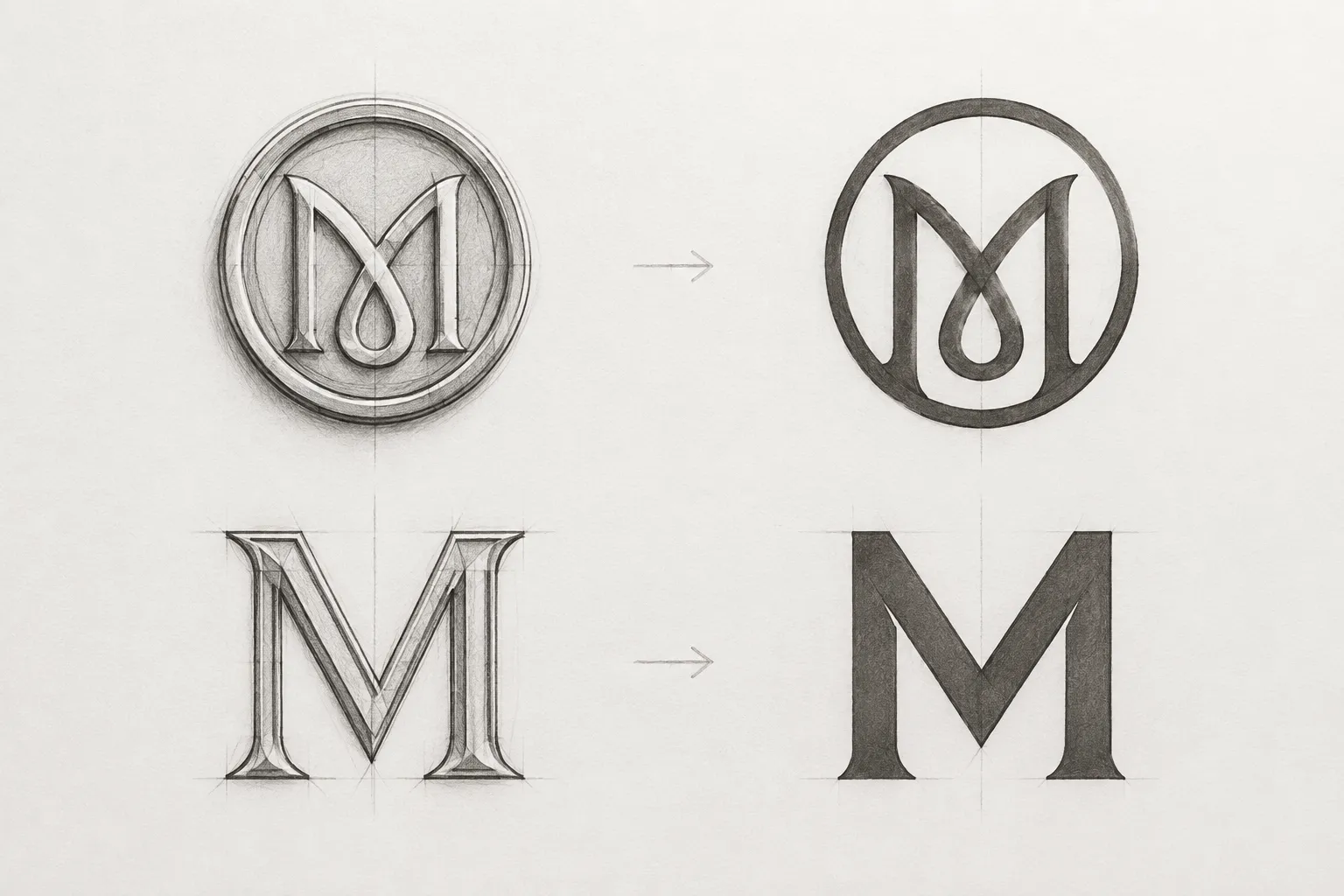 Small badge concept comparing retained detail with a more strongly simplified monogram