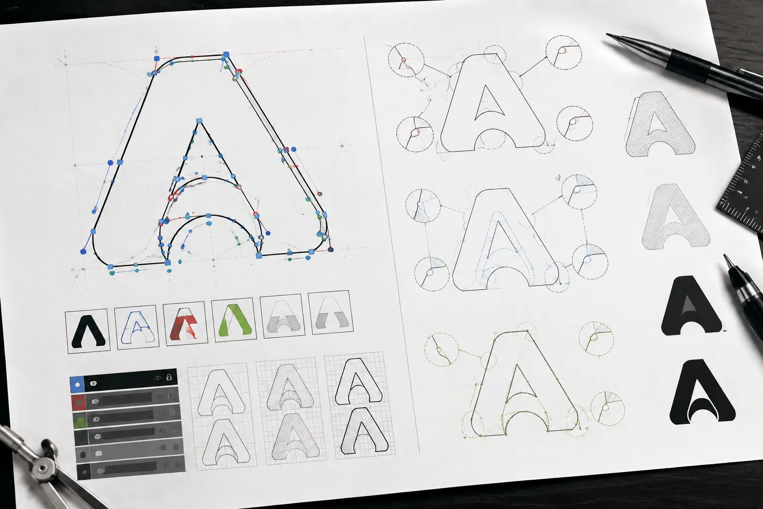 Annotated path view showing contours, counters, bridges, and negative space